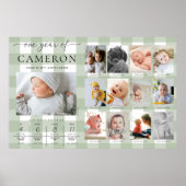 Sage Green Gingham eerste verjaardag foto mijlpaal Poster (Voorkant)