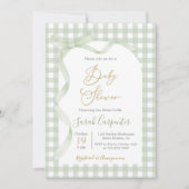 Sage Green Gingham en Bow Baby shower Kaart (Voorkant)
