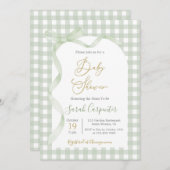 Sage Green Gingham en Bow Baby shower Kaart (Voorkant / Achterkant)