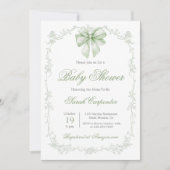 Sage Green Gingham en Bow Baby shower Kaart (Voorkant)
