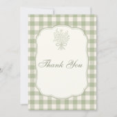 Sage Green Gingham Floral Bow Baby Shower Bedankkaart (Voorkant)