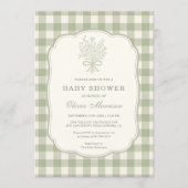 Sage Green Gingham Floral Bow Baby Shower Kaart (Voorkant)