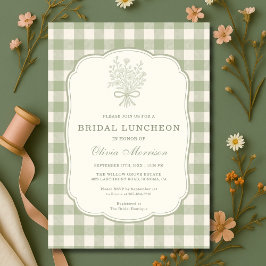 Sage Green Gingham Floral Bow Bridal Luncheon Kaart