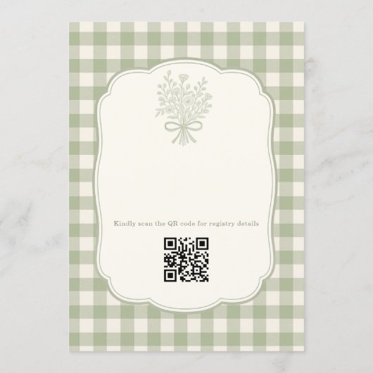 Sage Green Gingham Floral QR Code Bridal Shower Kaart (Achterkant)
