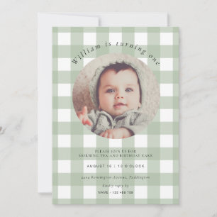 Sage Green Gingham Foto Verjaardag Kaart
