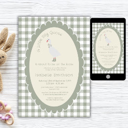 Sage Green Gingham Gekke Goose Baby shower Kaart