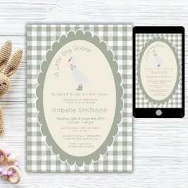 Sage Green Gingham Gekke Goose Baby shower Kaart