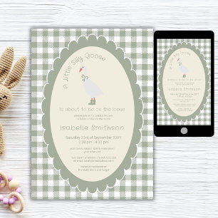 Sage Green Gingham Gekke Goose Baby shower Kaart