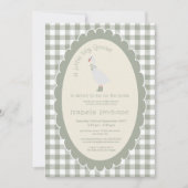 Sage Green Gingham Gekke Goose Baby shower Kaart (Voorkant)