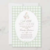 Sage Green Gingham Gekke Goose Baby shower Kaart (Voorkant)