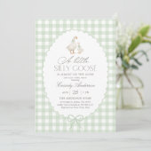 Sage Green Gingham Gekke Goose Baby shower Kaart (Staand voorkant)