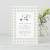 Sage Green Gingham Genderneutraal Golf Baby shower Kaart (Staand voorkant)