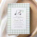 Sage Green Gingham Genderneutraal Golf Baby shower Kaart<br><div class="desc">Nodig vrienden en familie uit om te delen in de vreugde van de komst van uw kleintje met deze elegante uitnodiging voor een baby shower met een golfthema.</div>