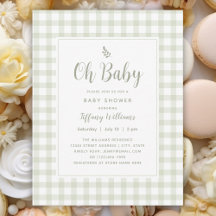Sage Green Gingham Genderneutraal OH Baby shower