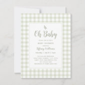 Sage Green Gingham Genderneutraal OH Baby shower Kaart (Voorkant)
