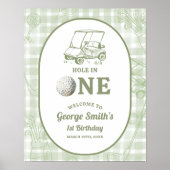 Sage Green Gingham Golf 1st Birthday Welcome Sign Poster (Voorkant)