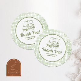 Sage Green Gingham Golf Birthday Thank You Sticker