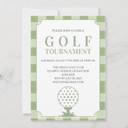 Sage Green Gingham Golf Toernooi Kaart (Voorkant)