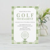 Sage Green Gingham Golf Toernooi Kaart (Staand voorkant)