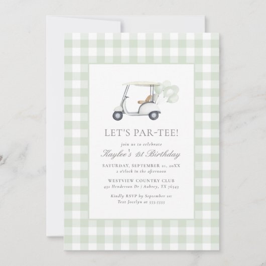Sage Green Gingham Golf Verjaardag Kaart (Voorkant)