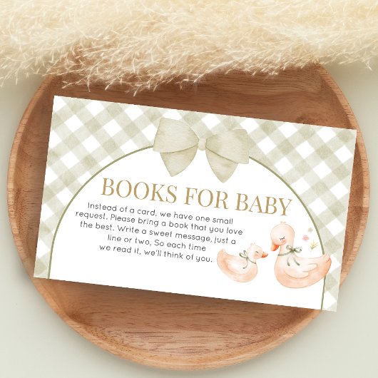 Sage Green Gingham Goose Shower Books for Baby Informatiekaartje