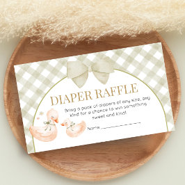 Sage Green Gingham Goose Shower Diaper Raffle Informatiekaartje