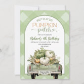 Sage Green Gingham Herfst Pompoen Patch Verjaardag Kaart (Voorkant)