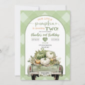 Sage Green Gingham Herfst Pompoen Thema Verjaardag Kaart (Voorkant)