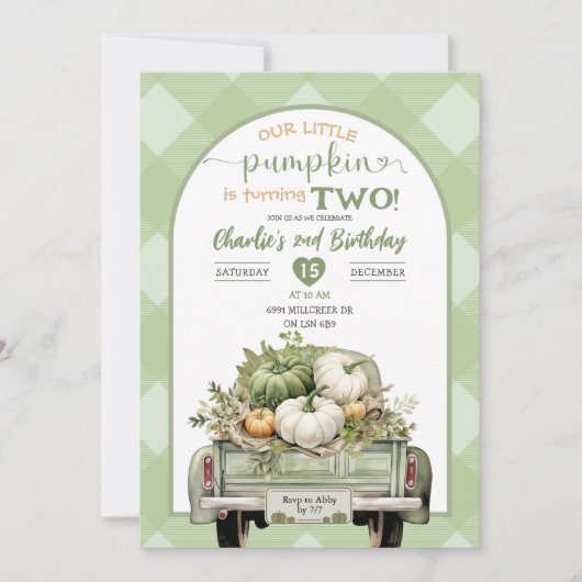 Sage Green Gingham Herfst Pompoen Thema Verjaardag Kaart (Voorkant)