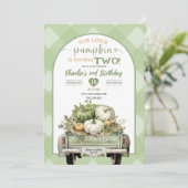 Sage Green Gingham Herfst Pompoen Thema Verjaardag Kaart (Staand voorkant)