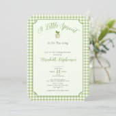 Sage Green Gingham Little Sprout Baby Shower Kaart (Staand voorkant)