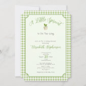 Sage Green Gingham Little Sprout Baby Shower Kaart (Voorkant)