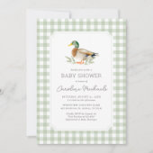 Sage Green Gingham Mallard Duck Baby shower Kaart (Voorkant)