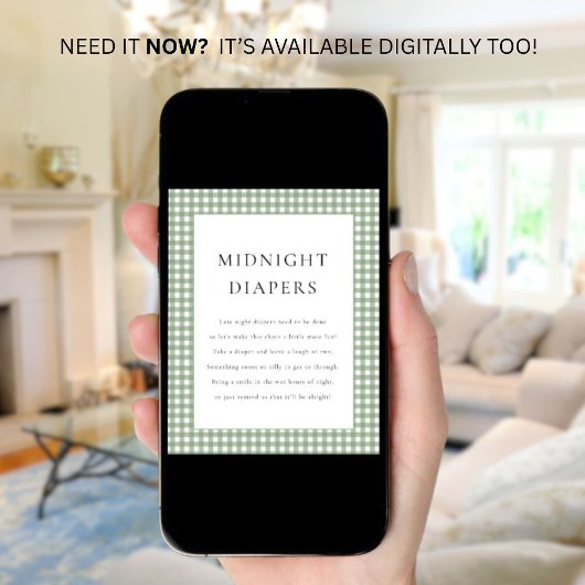 Sage Green Gingham Midnight Diaper Baby shower Poster