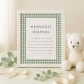 Sage Green Gingham Midnight Diaper Baby shower Poster