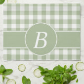 Sage Green Gingham Monogram Kitchen Towel Theedoek (Gevouwen)
