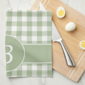 Sage Green Gingham Monogram Kitchen Towel Theedoek (Quarter Fold)