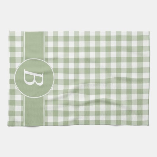Sage Green Gingham Monogram Kitchen Towel Theedoek (Horizontaal)