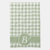 Sage Green Gingham Monogram Kitchen Towel Theedoek (Verticaal)