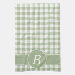 Sage Green Gingham Monogram Kitchen Towel Theedoek