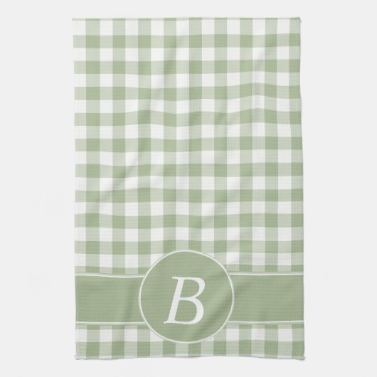 Sage Green Gingham Monogram Kitchen Towel Theedoek (Verticaal)