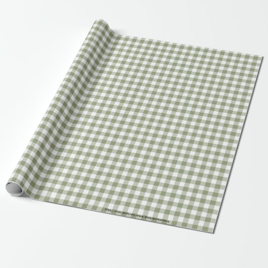 Sage Green Gingham Neutral Elegant Checkpattern Cadeaupapier (Uitgerold)