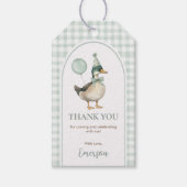Sage Green Gingham One Lucky Duck Balloon Verjaard Cadeaulabel (Voorkant)