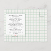 Sage Green Gingham One Photo Gender Neutral Birth Aankondigingskaart (Achterkant)