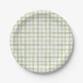 Sage Green Gingham Papieren Bordje (Voorkant)