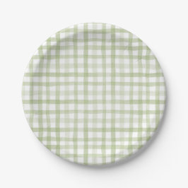 Sage Green Gingham Papieren Bordje