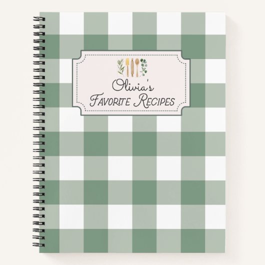 Sage Green Gingham Patroon Recept Cookbook Notitieboek (Voorkant)