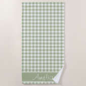 Sage Green Gingham Pattern | Gepersonaliseerd Strandlaken (Voorkant)