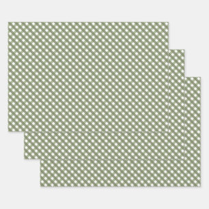 Sage Green Gingham Patterned Inpakpapier Vel