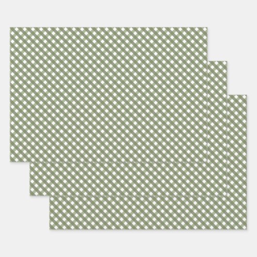 Sage Green Gingham Patterned Inpakpapier Vel (Set)